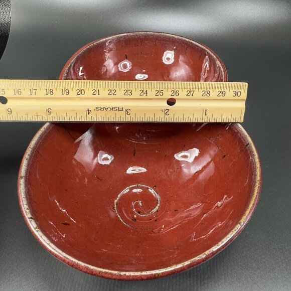 Vintage Hand Made Studio Art Pottery Divided Dish Double Salsa Bowl Chip N Dip - Picture 5 of 16